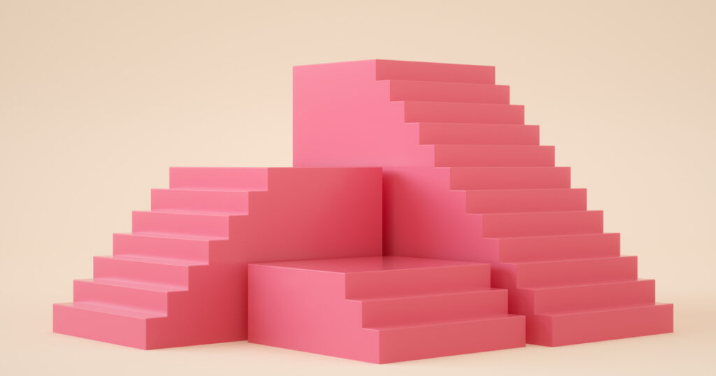Pink abstract staircases and platforms.