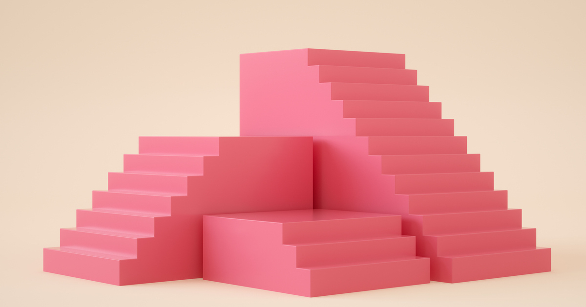 Pink abstract staircases and platforms.