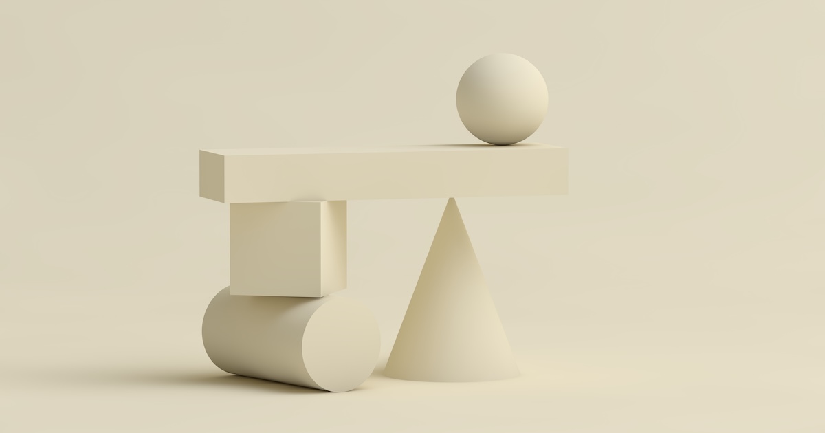 Geometric abstract sculpture with beige shapes