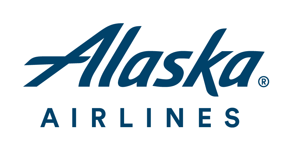 Alaska Airlines logo in blue letters.