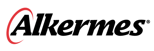 Alkermes company logo with red swoosh