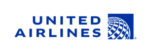 United Airlines blue logo with globe design.