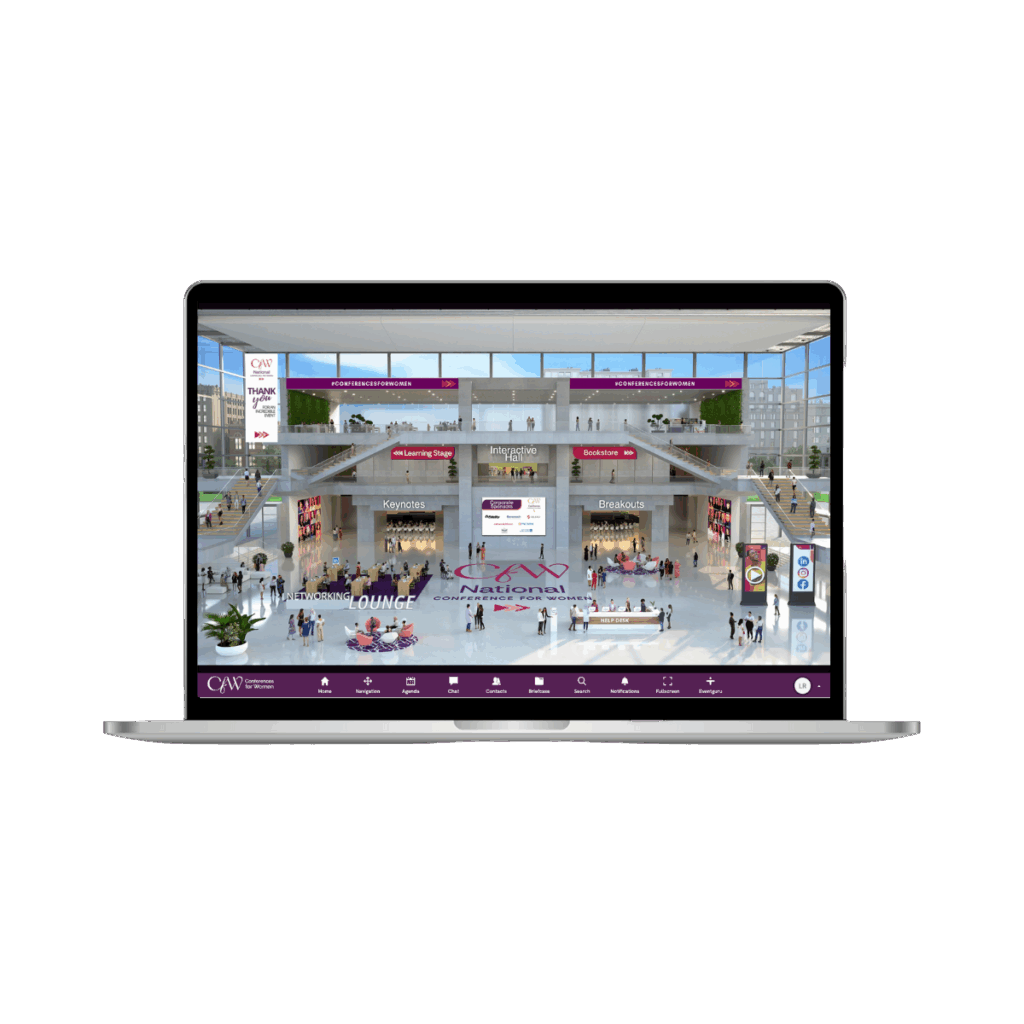 Virtual conference platform on laptop screen